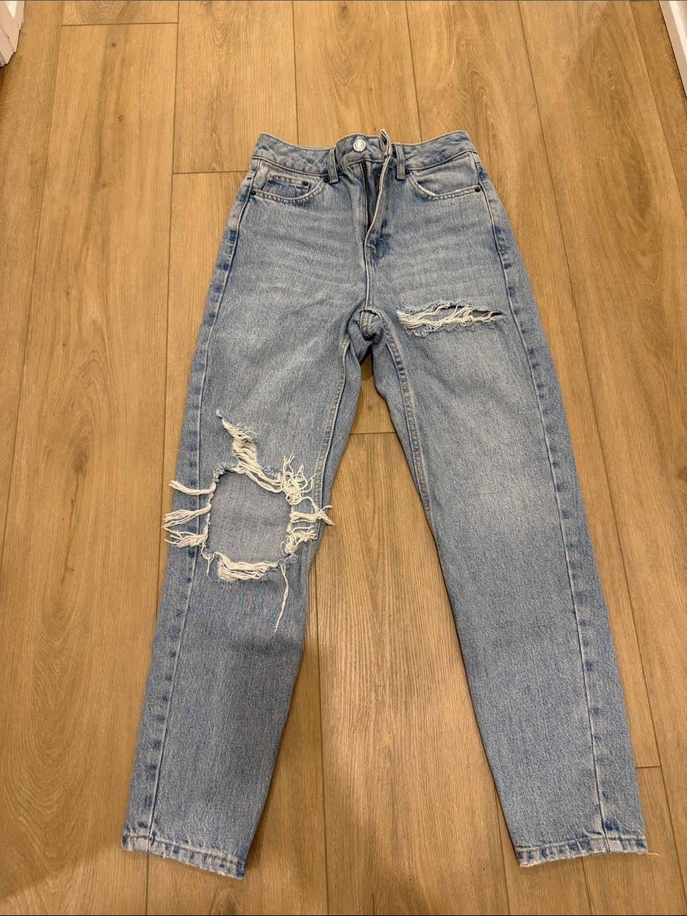 Topshop Light Blue Ripped High-Rise Jeans